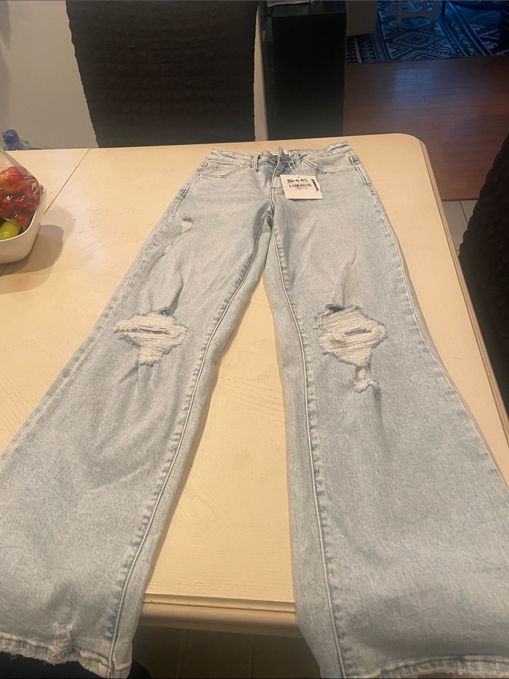 Light Blue Distressed Wide Leg Jeans - Women
